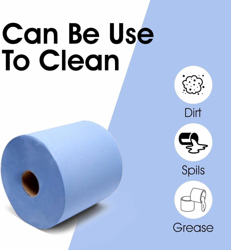 24 Centrefeed Blue Roll - 2 Ply Embossed Blue Paper Towel Roll (Pack of 6 Rolls) Toilet Sheet Wipes kitchen rolls removable & washable garage soft bathroom eco-friendly - Image 2