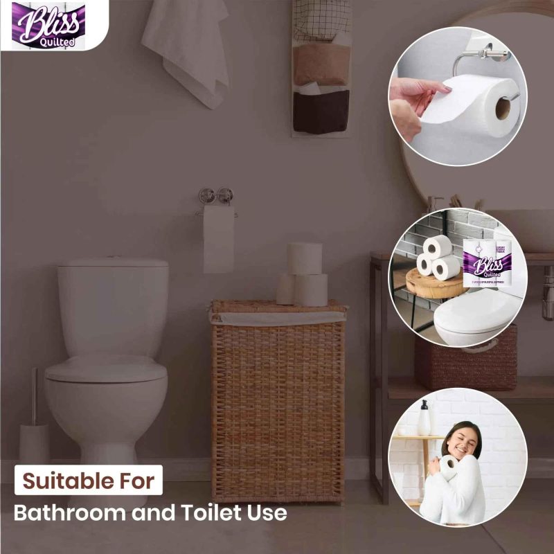 90 Bliss 3 PLY Toilet Rolls Soft Quilted Toilet Tissue Paper - 90 Toilet Paper Rolls Bulk Lightweight Sheets Towel Unscented Napkin Wipes Handheld Flushable Eco-friendly Disposable Sustainable Sheets Family flushable bathroom - Image 2