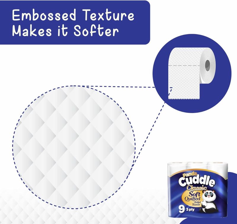 Panda Cuddle 90 PACK Blue 3ply Supersoft Toilet Roll - Ideal for Garages, Kitchens, and Bathrooms - Household, Lightweight - Image 5
