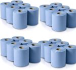 24 Centrefeed Blue Roll - 2 Ply Embossed Blue Paper Towel Roll (Pack of 6 Rolls) Toilet Sheet Wipes kitchen rolls removable & washable garage soft bathroom eco-friendly