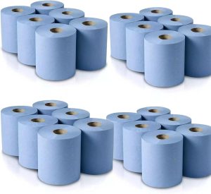 24 Centrefeed Blue Roll - 2 Ply Embossed Blue Paper Towel Roll (Pack of 6 Rolls) Toilet Sheet Wipes kitchen rolls removable & washable garage soft bathroom eco-friendly
