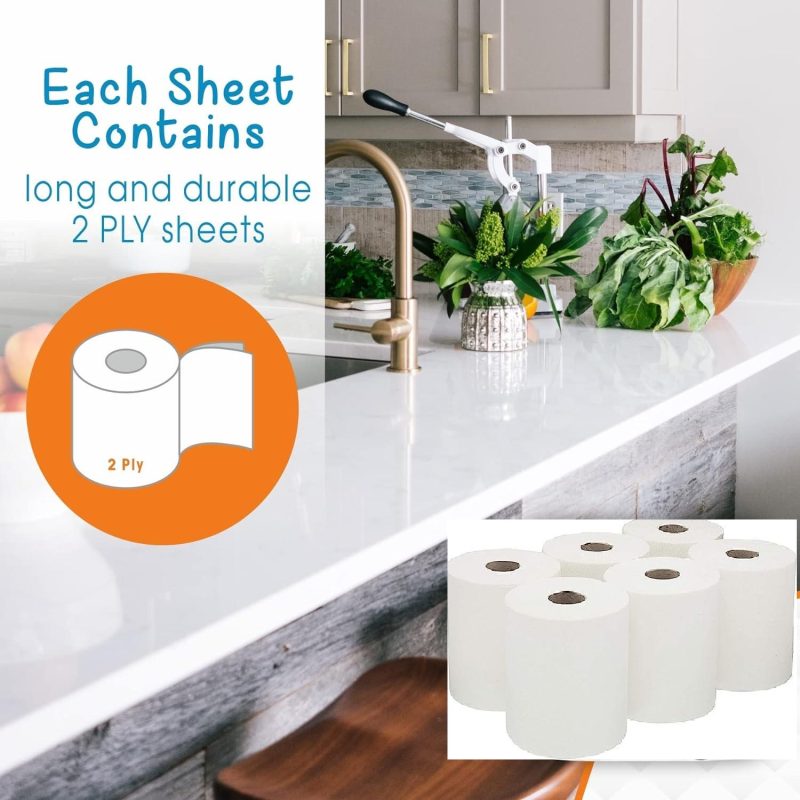 White Centre Feed 2 ply Embossed Paper 6 Rolls Pack Tissue Toilet Towel Wipes Cleaning Wall Disposable kitchen rolls recyclable balcony multifunctional toilet disposable study soft bathroom removable & washable garage flushable - Image 4