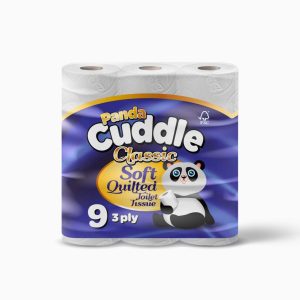 Panda Cuddle 90 PACK Blue 3ply Supersoft Toilet Roll - Ideal for Garages, Kitchens, and Bathrooms - Household, Lightweight