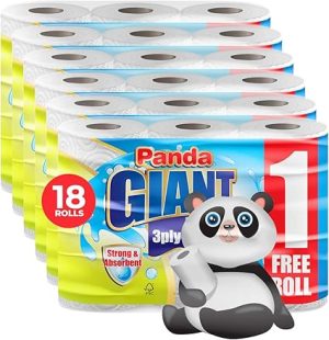 Panda Giant Kitchen Roll - 18 Kitchen Towels, Super Absorbent Sheets, 3Ply Paper Rolls Bulk Buy, Superior Performance for Your Cleaning Needs - Paper Hand Towels.