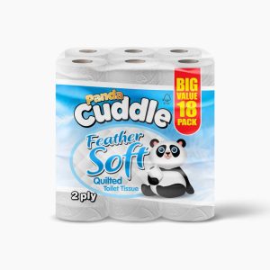 Panda Cuddle 18 Pack Feather Soft 2 PLY Toilet Rolls Soft Unscented Quilted Loo Toilet Tissue Paper (18)