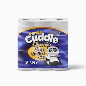 Panda Cuddle 18 PACK Blue 3ply Super soft Toilet Roll – Ideal for Garages, Kitchens, and Bathrooms – Household, Lightweight