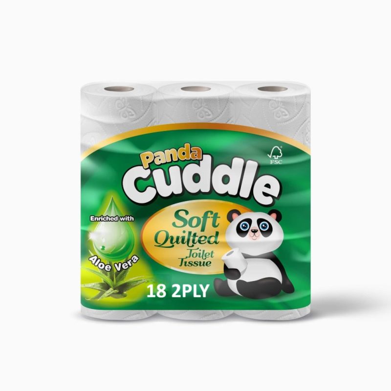 Panda Cuddle 18 Pack Lemon Zest Scent 2 PLY Toilet Rolls Soft Unscented Quilted Loo Toilet Tissue Paper (18)