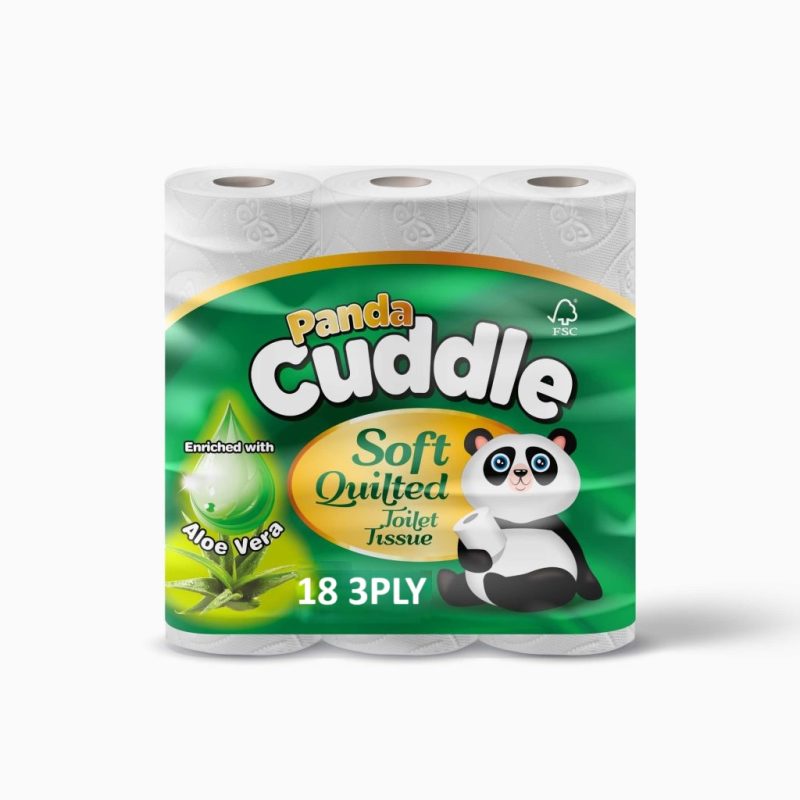 Panda Cuddle Aloe vera Scent 18 Pack 3 PLY Toilet Rolls Soft Unscented Quilted Loo Toilet Tissue Paper (18)