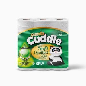 Panda Cuddle Aloe vera Scent 9 Pack 3 PLY Toilet Rolls Soft Unscented Quilted Loo Toilet Tissue Paper (9)