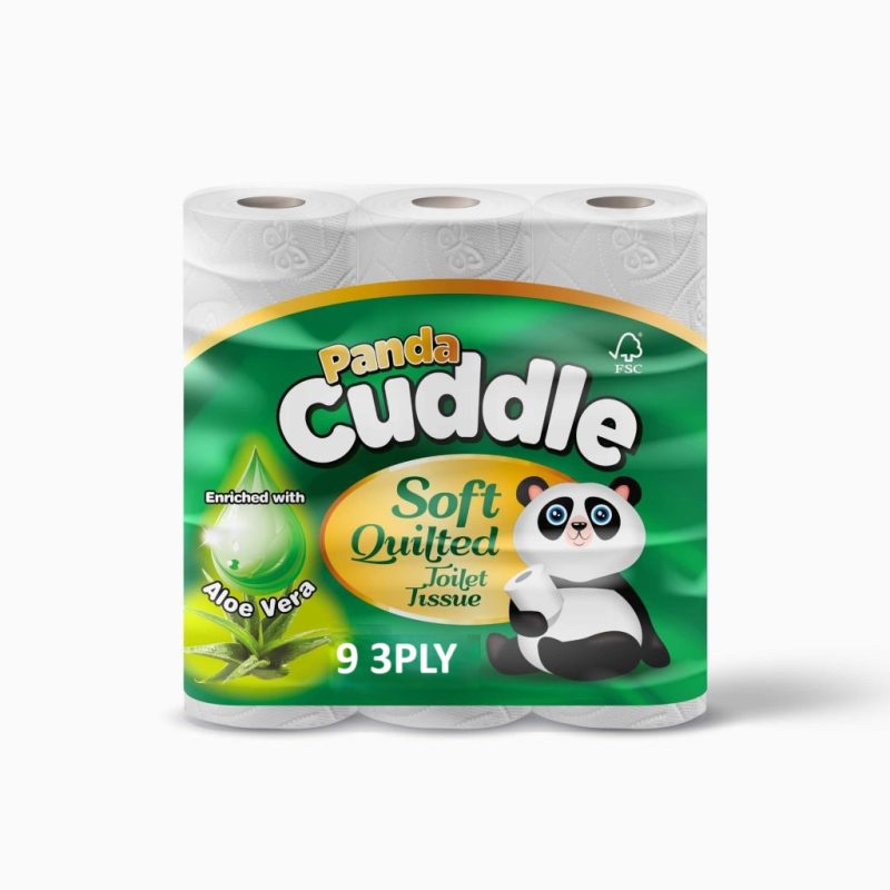 Panda Cuddle Aloe vera Scent 9 Pack 3 PLY Toilet Rolls Soft Unscented Quilted Loo Toilet Tissue Paper (9)