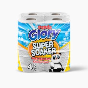 Panda Glory Super Soaker Kitchen Towels | 2PLY Mega Absorbent Kitchen Paper Towel Roll with 200 Extra Thick Sheets | Multipurpose Kitchen Rolls (4 Pack)